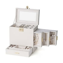 BIQI MUSSE 5-Tier Huge Jewelry Organizer with 3 Side Drawers, Jewelry Storage, with Big Mirror, Soft Velvet Jewelry Storage Case Holder for Women Girls Earrings Rings Watches