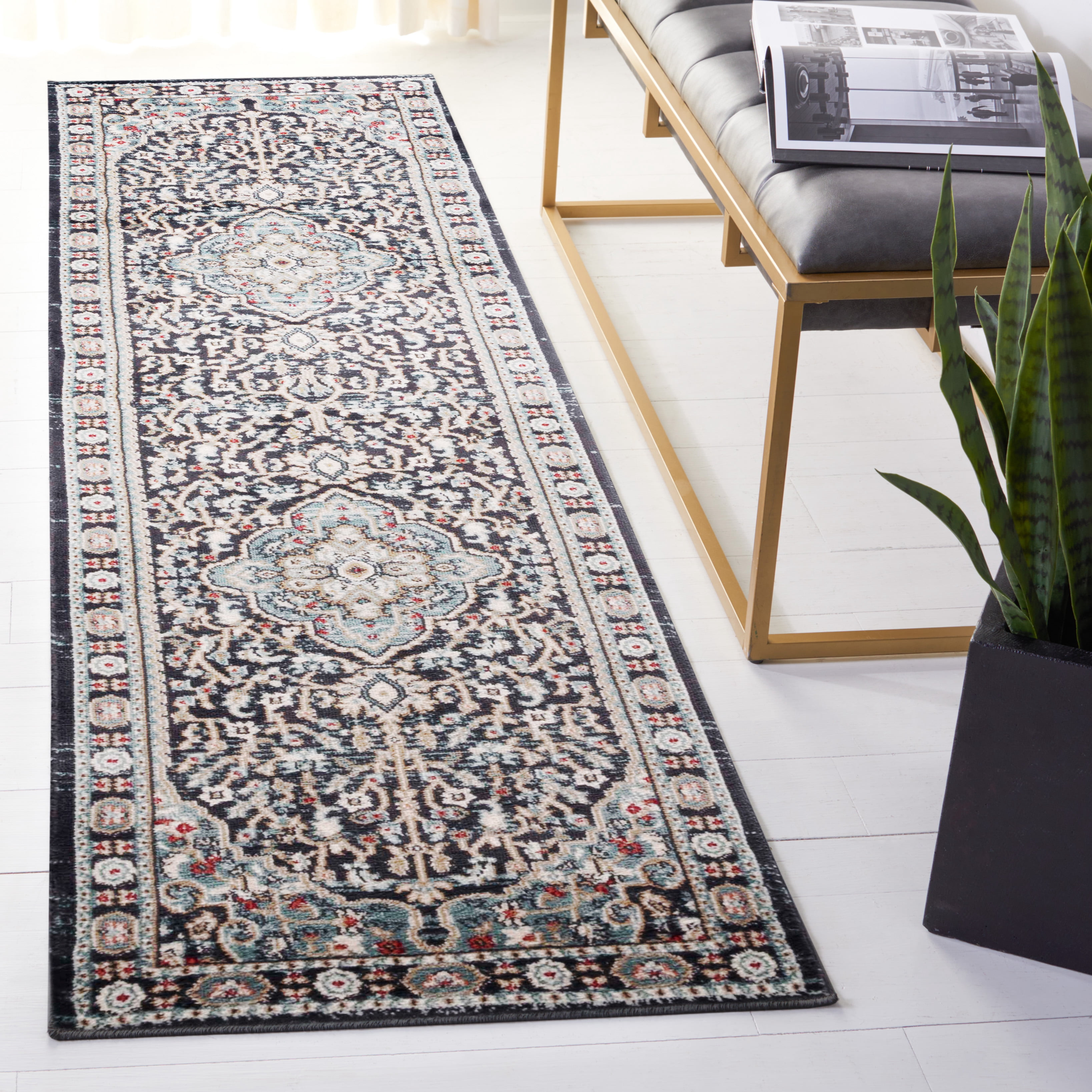 Safavieh Lyndhurst Idella Floral Runner Rug, Anthracite/Teal, 2'3" x 22'