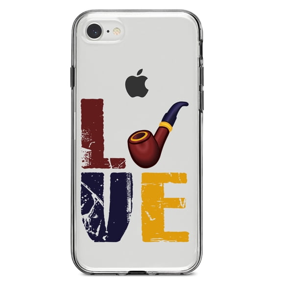 DistinctInk Clear Shockproof Hybrid Case for iPhone 7 8 SE (2020 Model) 4.7" Screen TPU Bumper Acrylic Back Tempered Glass Screen Protector - Love Pipe Smoking