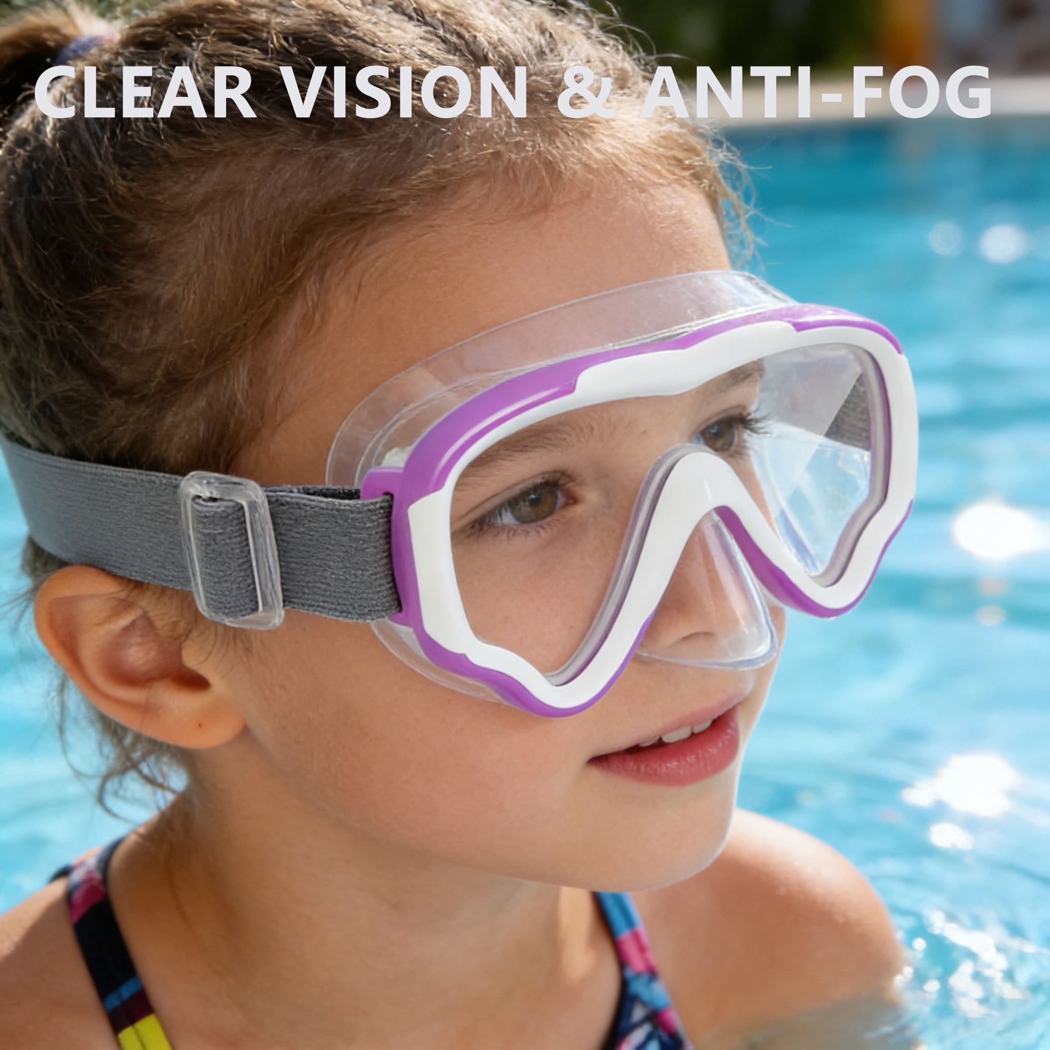 Kids Swim Goggles with Nose Cover, Diving Mask Elastic Fabric Strap Anti Fog Anti Shattered Lens Anti-scratch Anti-fog Swim Mask for Kid Children Swimming Goggles 3-14 Purple