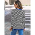 thumbnail image 4 of Women's Crewneck Striped Soft Pullover Top - Long Sleeve Short Length Shirt with Chest Pocket, 4 of 10