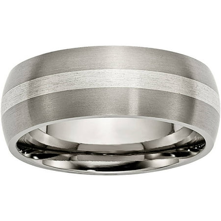 Primal Steel Titanium Sterling Silver Inlay 8mm Brushed Band