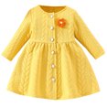 thumbnail image 4 of PXLKNZH Toddler Baby Girl Knitted Sweater Dresses Appliques Flower Casual Sweater Long Sleeve Dress for Girls Fall Winter Outfit 3-24Months Yellow,12 Months, 4 of 8