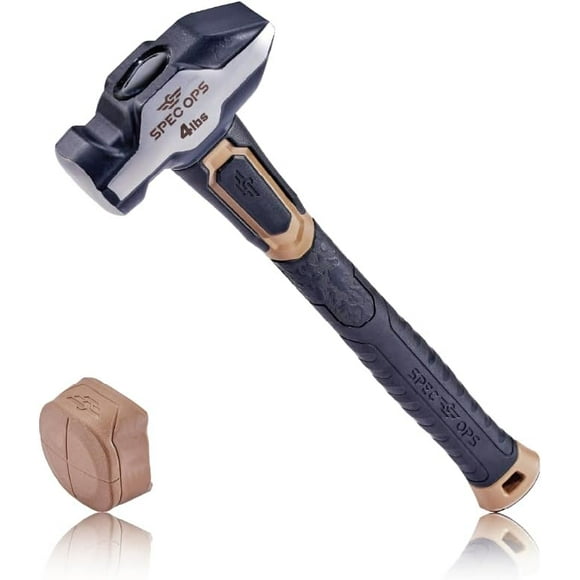 UTAH-Tools Blacksmith Hammer, 4 lb Sledgehammer with Removable Soft Mallet Cap & Bi-Material Shock Absorbing & Vibration Dampening Handle, 3% Donated to Veterans, Black/Tan