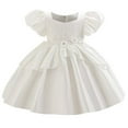 thumbnail image 2 of NAISIBABY Little Girls Princess Dress, Silky Satin Puff Sleeve Embroidered Gown Wedding Party Pageant Flower Dress White 4T, 2 of 6