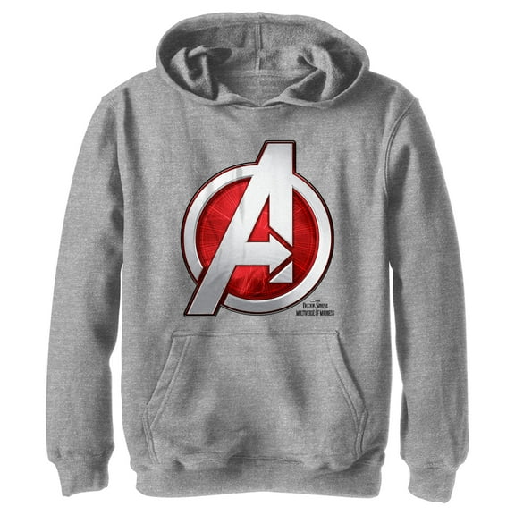 Boy's Marvel Doctor Strange in the Multiverse of Madness Avengers Logo  Pull Over Hoodie Athletic Heather Medium