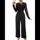 thumbnail image 1 of Mono Formal de Larga con Cuello Redondo y Retazos de Encaje para Mujer, Color Liso, Informal, de una Pieza. Negro XL, 1 of 10