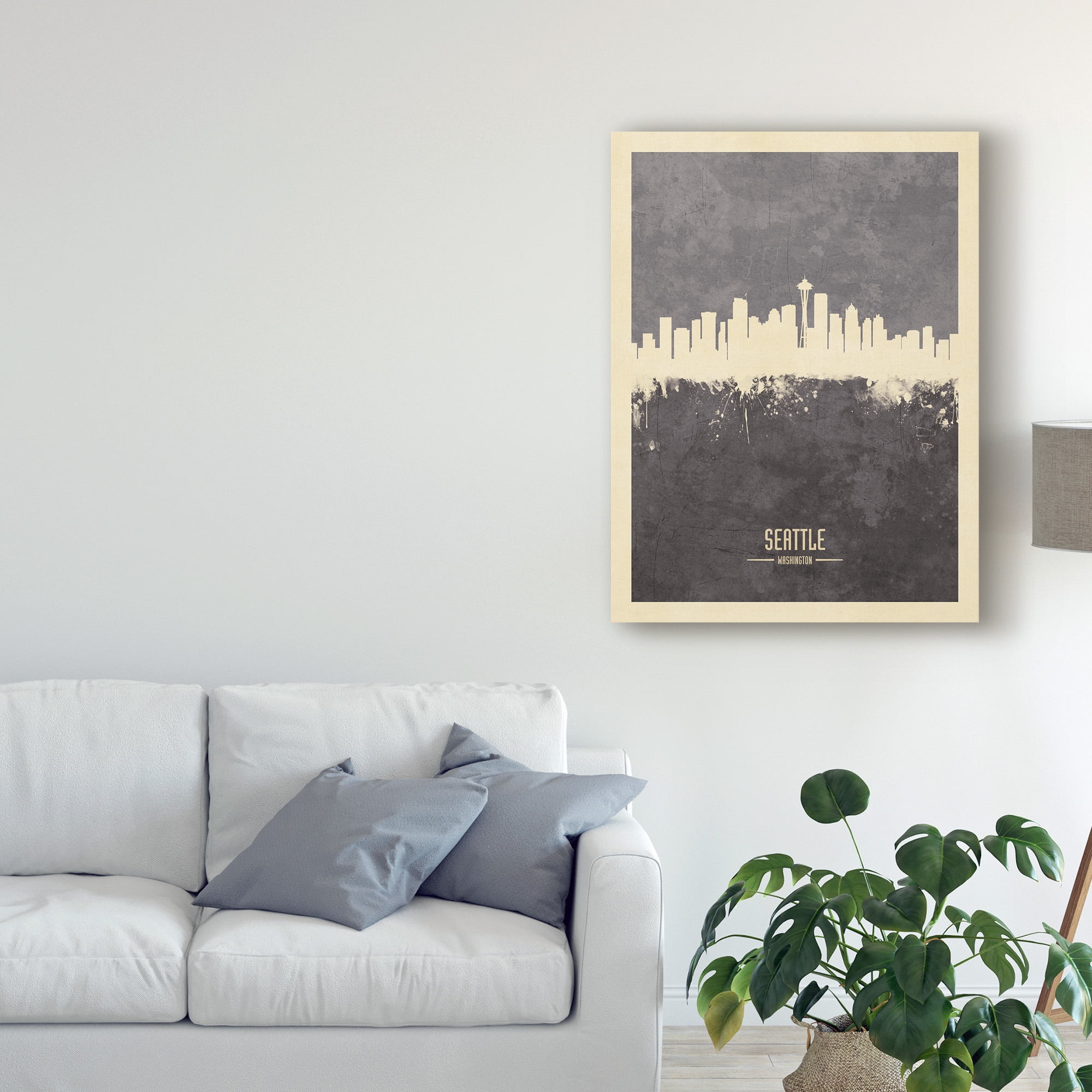 Trademark Fine Art 'Seattle Washington Skyline Gray' Canvas Art by Michael Tompsett