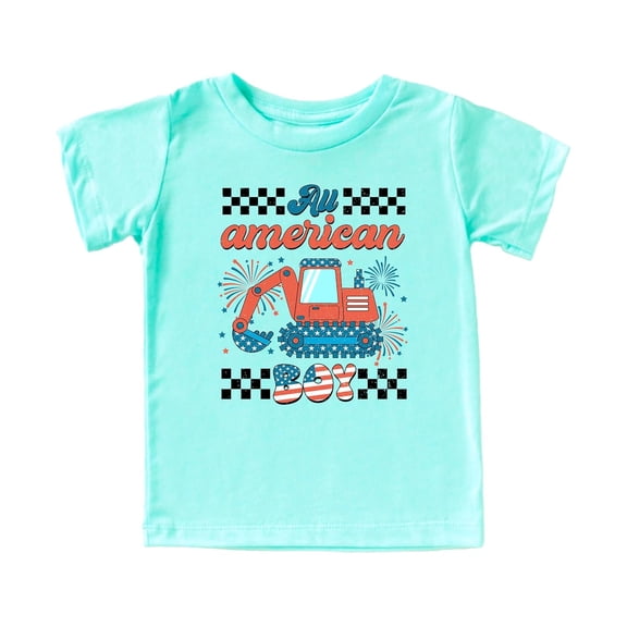 All American Boy 4th of July Shirt for Toddlers & Kids Patriotic Construction Excavator Graphic Tee Chill Shirt 2T