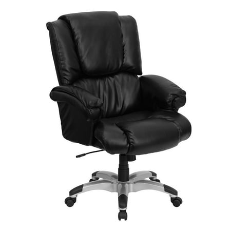 Overstuffed Leather Chair High Back Black Leather OverStuffed Executive Swivel Ergonomic Office Chair with Fully Upholstered Arms ()