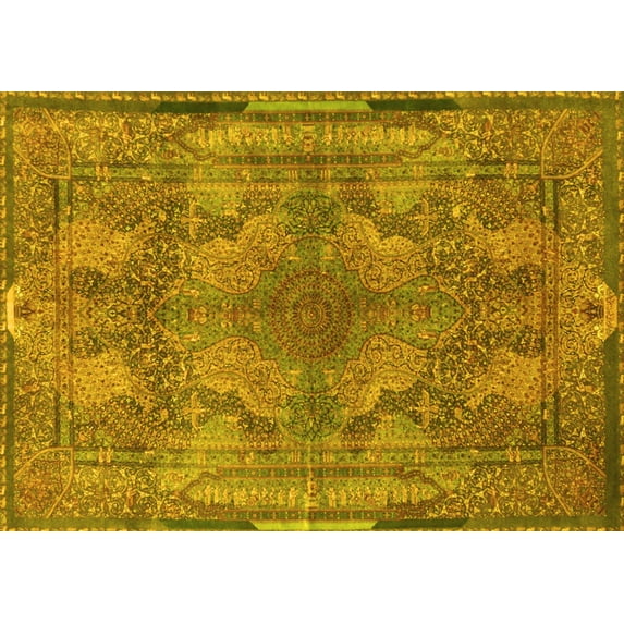 Ahgly Company Indoor Rectangle Medallion Yellow Traditional Area Rugs, 2' x 3'