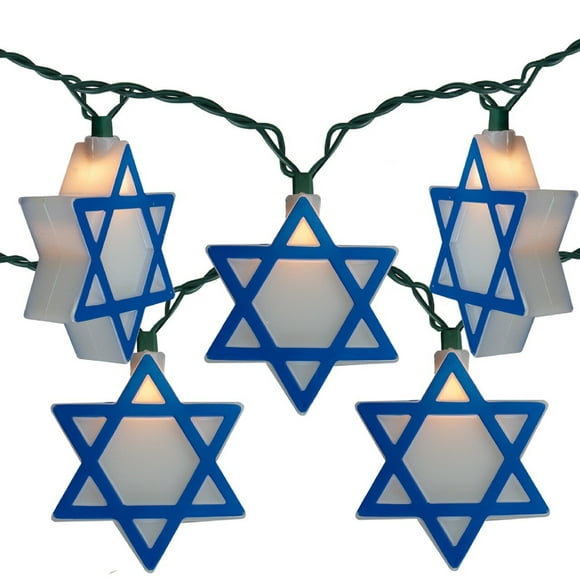 Kurt Adler 10-Count Blue and White Mini Star of David Novelty Hanukkah Light Set, 10ft Green Wire