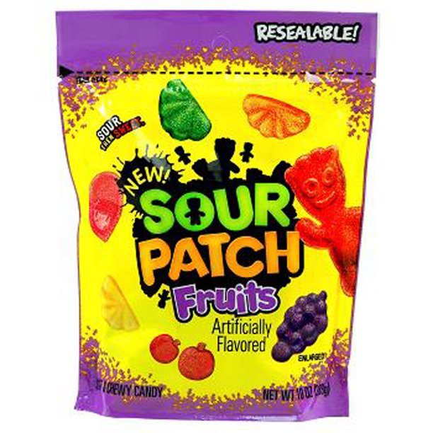 SOUR PATCH FRUITS SOFT & CHEWY CANDY 10 oz / 283g Resealable bag