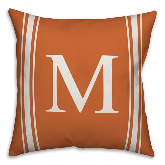 Creative Products Orange Farmhouse Stripes Monogram 18x18 Spun Poly Pillow