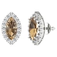 thumbnail image 2 of 3.64 Ct Marquise Cut Halo Studs Champagne Crystal 14K White Solid Gold Everyday Dainty Earrings Screw Back, 2 of 7