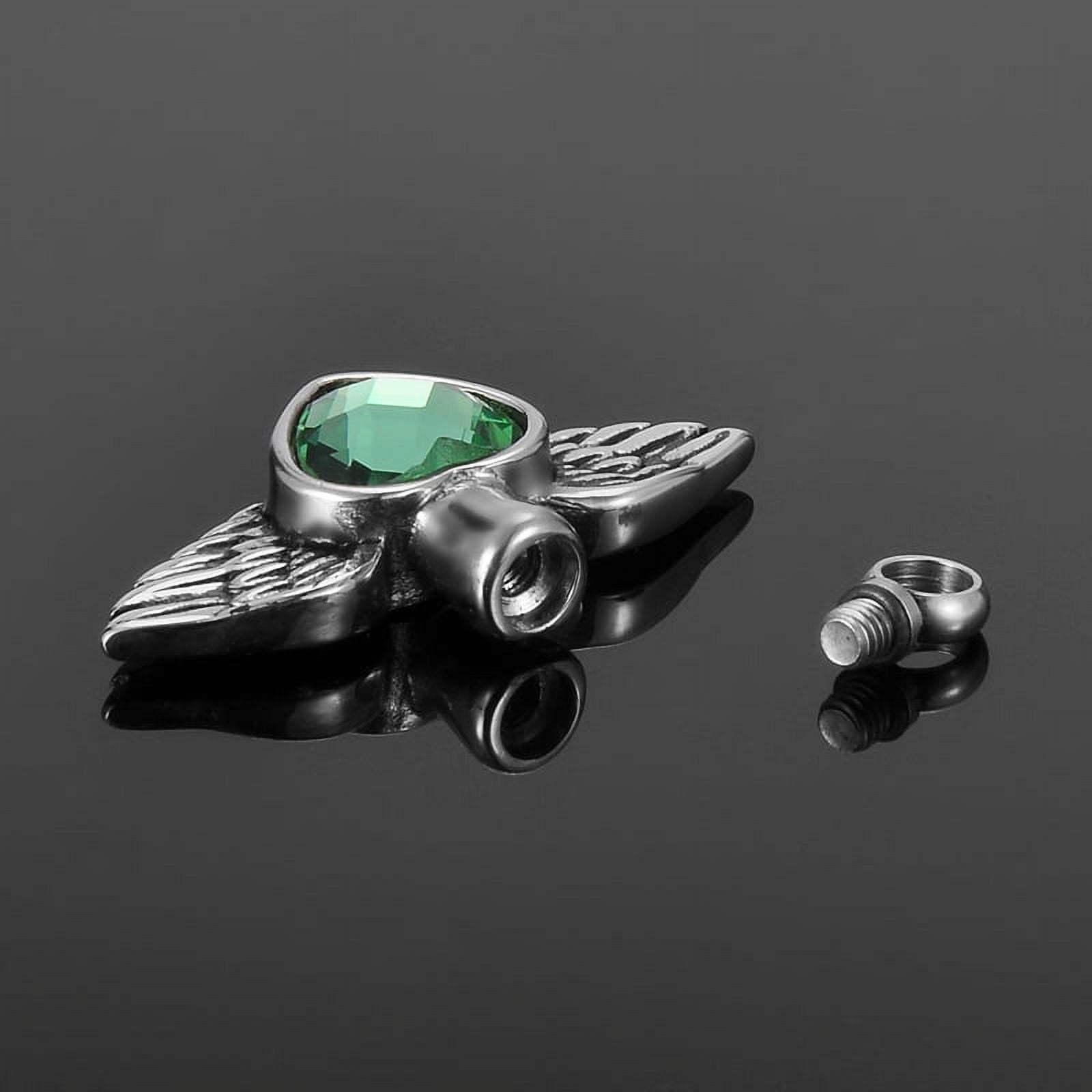 Cremation Jewelry for Ashes Memorial Necklace Ash Urn Keepsake with FREE Funnel Kit and Velvet Jewelry Box-[Emerald Angel Wings]