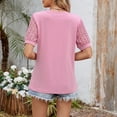 thumbnail image 4 of Stylish Olyvenn Womens Hollow Lace Short Sleeve Tops Dressy Casual Pleated Tee Shirts Lightweight Summer Loose Crewneck Tunic Blouse Pink XXL, 4 of 7