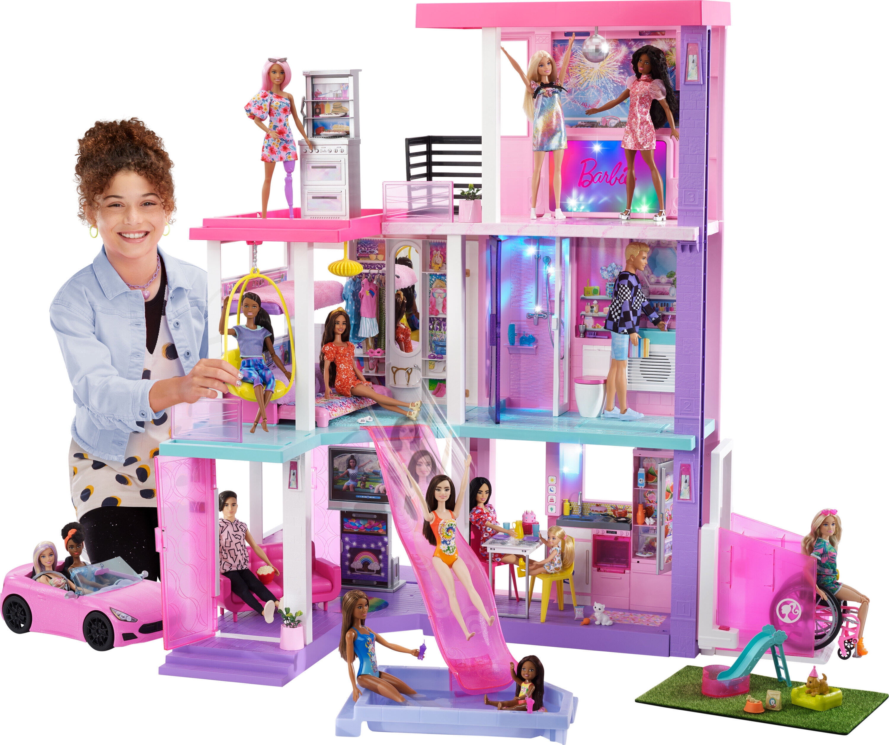 Barbie Deluxe Special Edition 60th DreamHouse Playset with 2 Dolls, Car ...