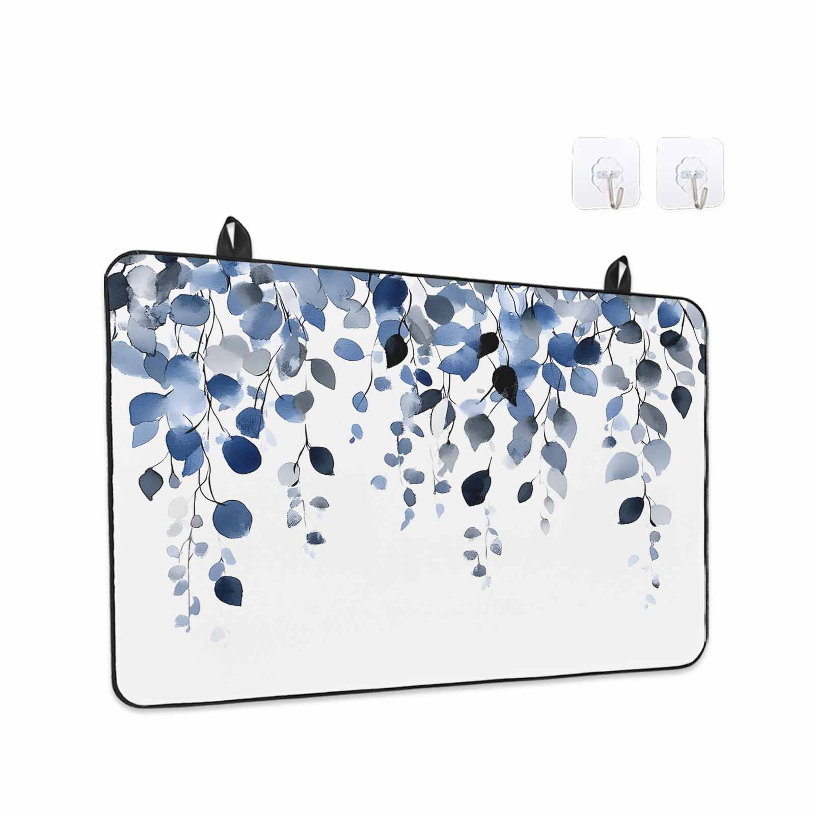 Blue Eucalyptus Leaves Stove Top Cover for Electric Stove, Heat-proof & Non Slip Glass Top Stove Cover Protector, Summer Botanical Watercolor Kitchen Flat Cooktop Rubber Mat 24x21 Inches