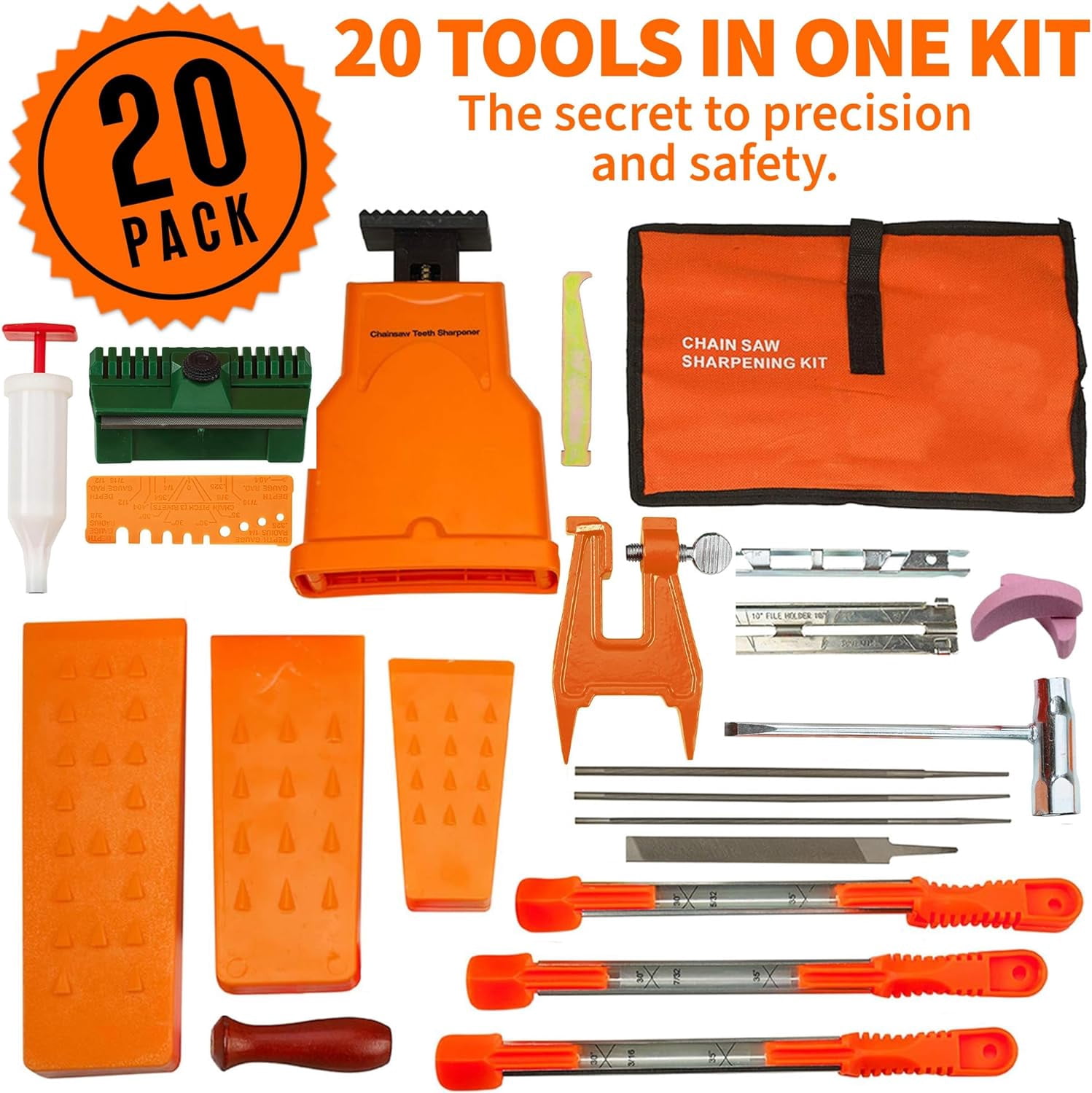 MeasuPro Chainsaw Sharpening Kit with Handy Storage Bag 20-Piece Sharpening Set for Wood, Bone, PVC, Tree Pruning, Camping, Toolbox, Bushcraft, Landscaping, Yard Maintenance, and Survival Tools