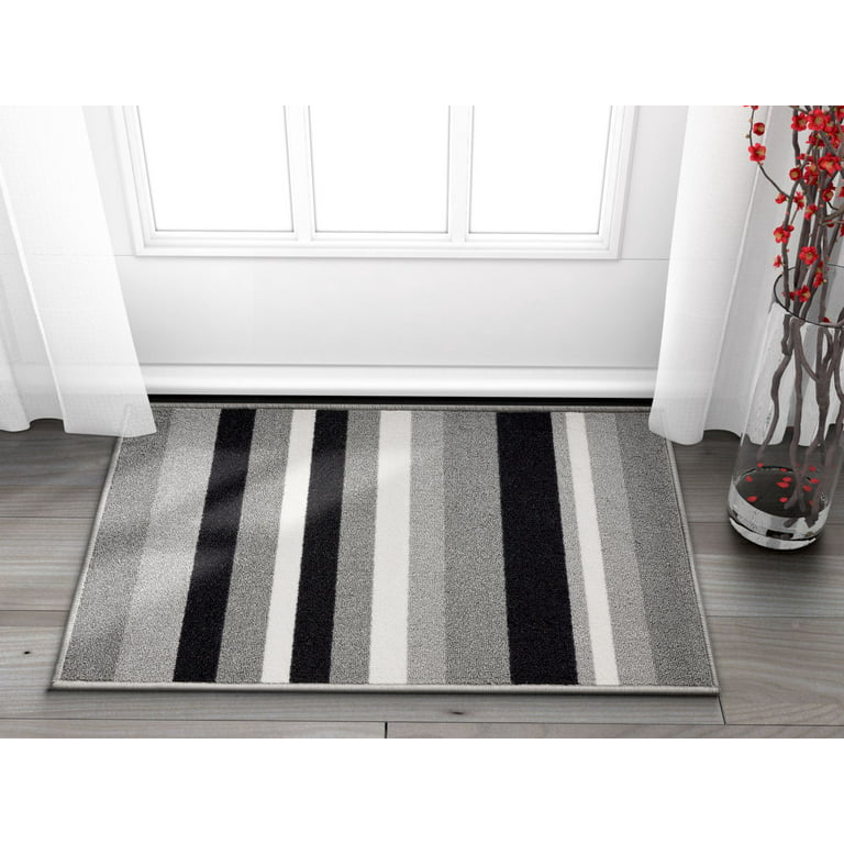 Well Woven Non-Skid/Slip Rubber Back Antibacterial Solid Stripes Multi Color Grey Thin Low Pile Machine Washable Indoor Outdoor Area Rug, Size: 20 x