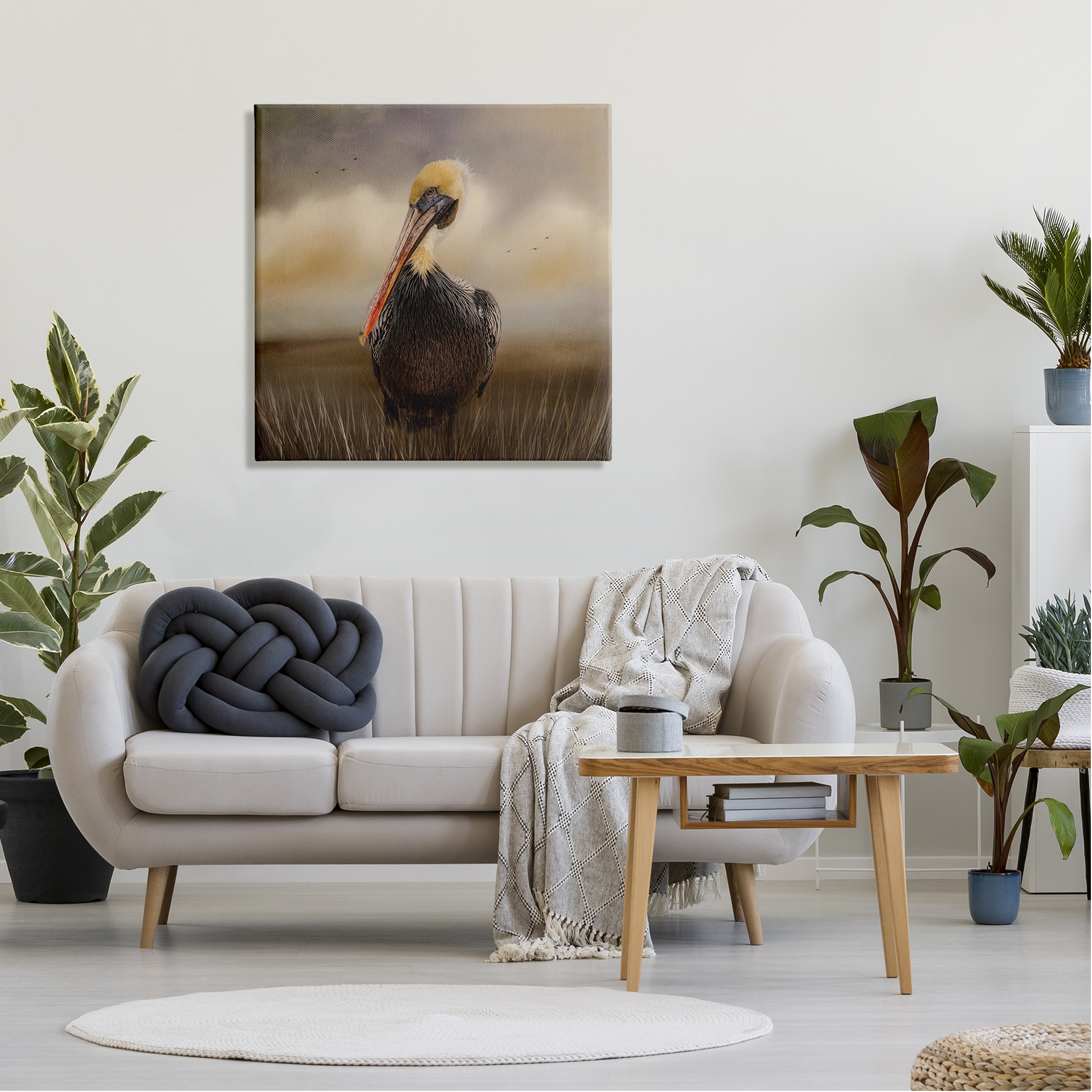 Stupell Pelican Cloudy Nature Sky Wildlife Animals & Insects Photography Gallery Wrapped Canvas Print Wall Art