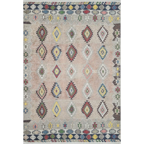 Ludhiana Red Modern Polyester Area Rugs for Living Room Washable Rugs Boho Moroccan Area Rug Soft Geometric Bohemian Carpet Distressed Indoor Rug for Bedroom Dining Room Office Nonslip Rug