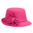 thumbnail image 2 of Vintage Felt Cloche Hat LSONABXA Imitation Wool Flowers Bucket Cloche Bowler Hat Flat Brim Inner Lining Winter Spring Autumn Wedding Tea Parties Daily Wear Black, 2 of 4