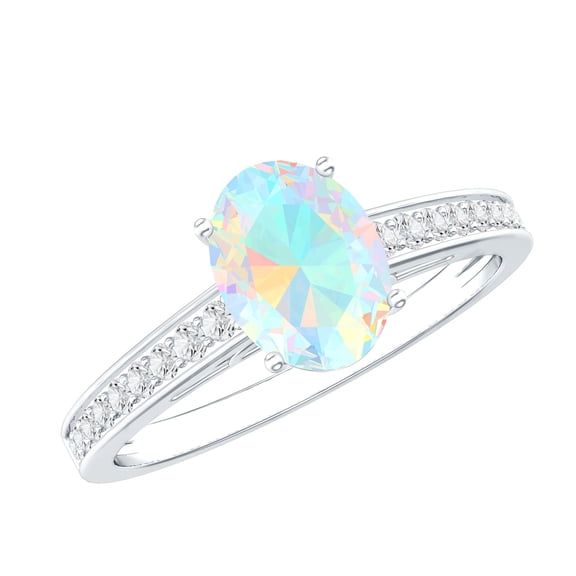 Rosec Jewels Natural Ethiopian Opal Oval Engagement Ring for Women (1.2 Carat, AAA Quality) - Opal Diamond Ring with Jewelry Box, 925 Sterling Silver, US 4.00