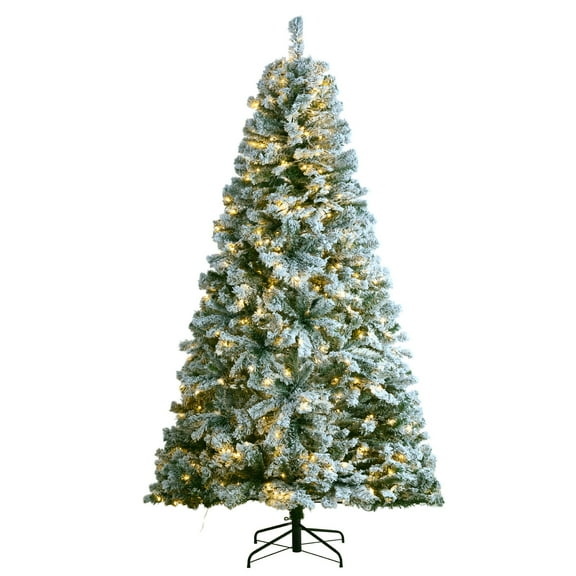 Christmas Tree 7.5ft Prelit Flocked Xmas Tree with 550 LED Lights 1346 Tip – 7.5  Foot plush pre decorated Christmas tree with 550 LED lights and 1346 branches for Christmas decoration