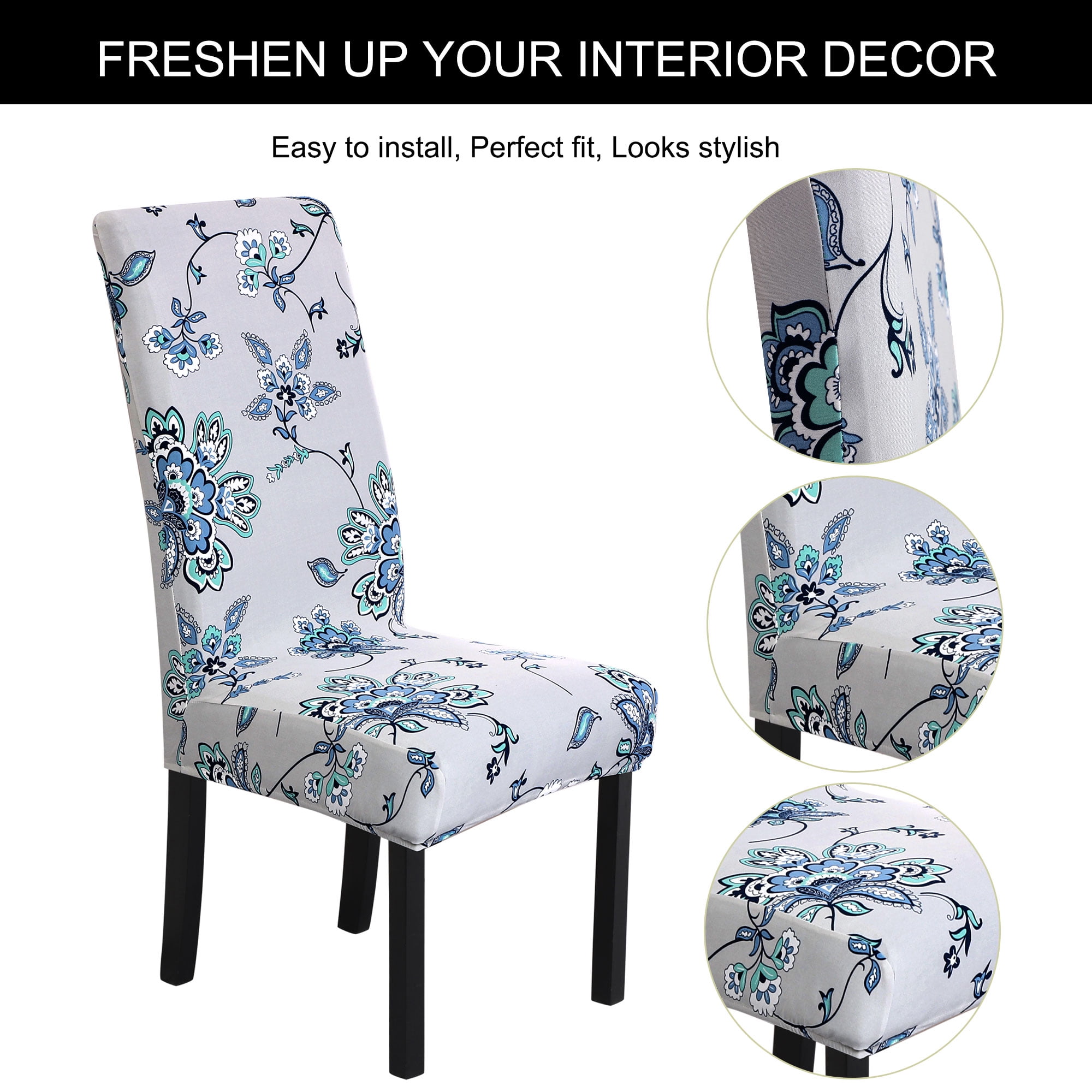 Unique Bargains Spandex Stretch Dining Chair Cover Gray and Blue M
