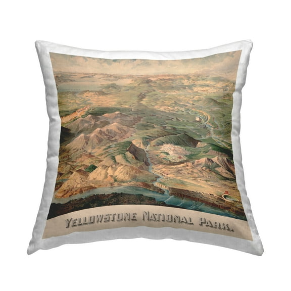Stupell Industries Vintage Yellowstone Landscape Square Decorative Printed Throw Pillow, 18 x 18