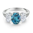 thumbnail image 2 of Gem Stone King 10K White Gold London Blue Topaz White Moissanite and White Lab Grown Diamond 3 Stone Engagement Ring for Women (2.54 Cttw, Gemstone Birthstone, Available in Size 5, 6, 7, 8, 9), 2 of 5