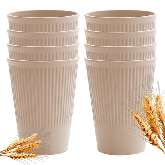 Wheat Straw Unbreakable Cups Set of 8, 12 OZ Drinking Glasses, Reusable Plastic Cups, Dishwasher Safe, Beige