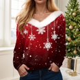 thumbnail image 2 of Kaprioy Christmas Sweaters for Women Fur Trim V Neck Sweatshirts Christmas Graphic Long Sleeve Pullover Fall Winter Fashion Clothing Brick Red, S, 2 of 4