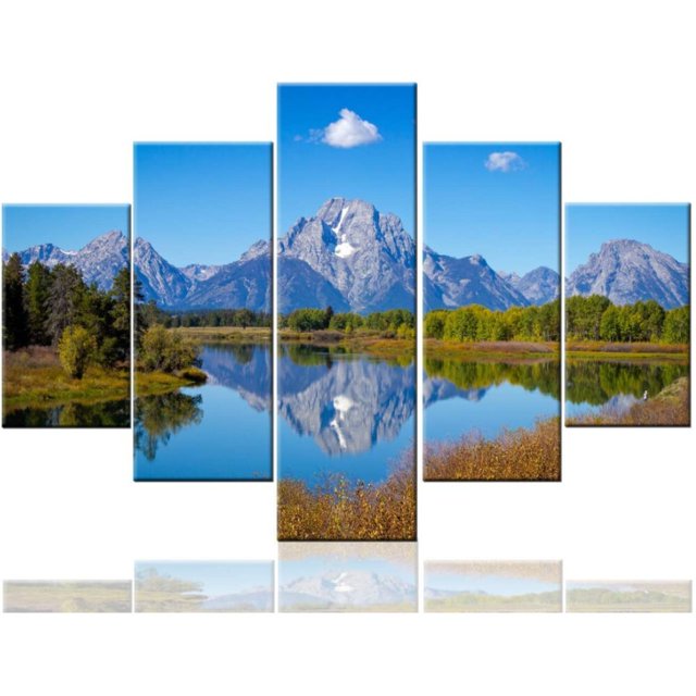 TISHIRON 5PCS Framed Canvas Wall Art Set,50"x24" Grand Teton Mountains