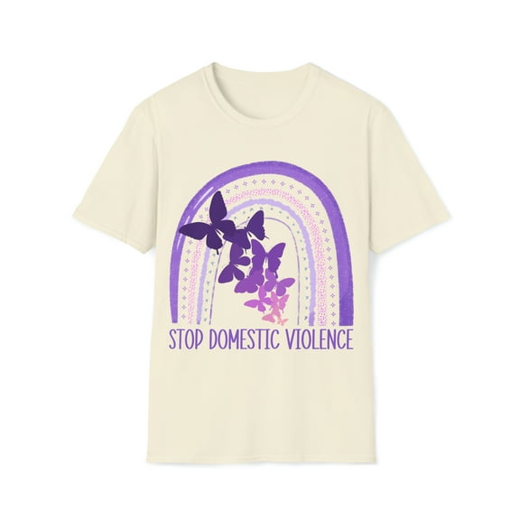 Adult Womens Boho October Stop Domestic Violence T-Shirt, Purple Rainbow