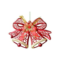 JeashCHAT Christmas Plastic Bow Bell Ornaments, Christmas Tree Xmas Wreath Hanging Decoration, Bow Bell Shape Pendant with Mini Ribbon Bow and Poinsettia Flower, 9" x 11"