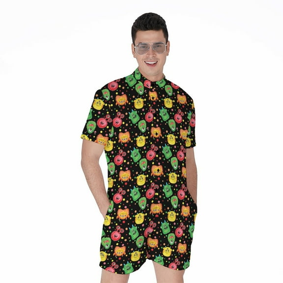 Little Monster Pattern Short Sleeve Men'S Rompers Casual Summer Jumpsuits Outfit