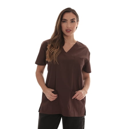 

Just Love Solid Scrub Top for Women with Pockets and V-Neck - Comfortable and Professional Medical Uniform (Chocolate Large)