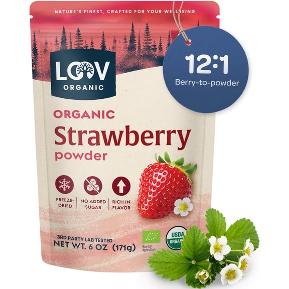 LOOV Organic Strawberry Powder, 171 g (6 oz), Freeze-Dried, No Added Sugar