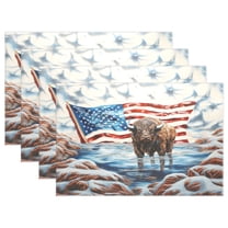 Ryvnso Placemats Set of 4 Highland Cow America Flag Dining Mats Heat-Resistant Non-Slip Washable Table Mat