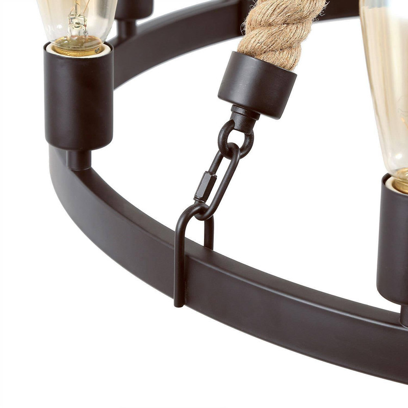 LNC 8-Light Farmhouse Round Chandelier with Rope and Dark Coffee Metal Frame