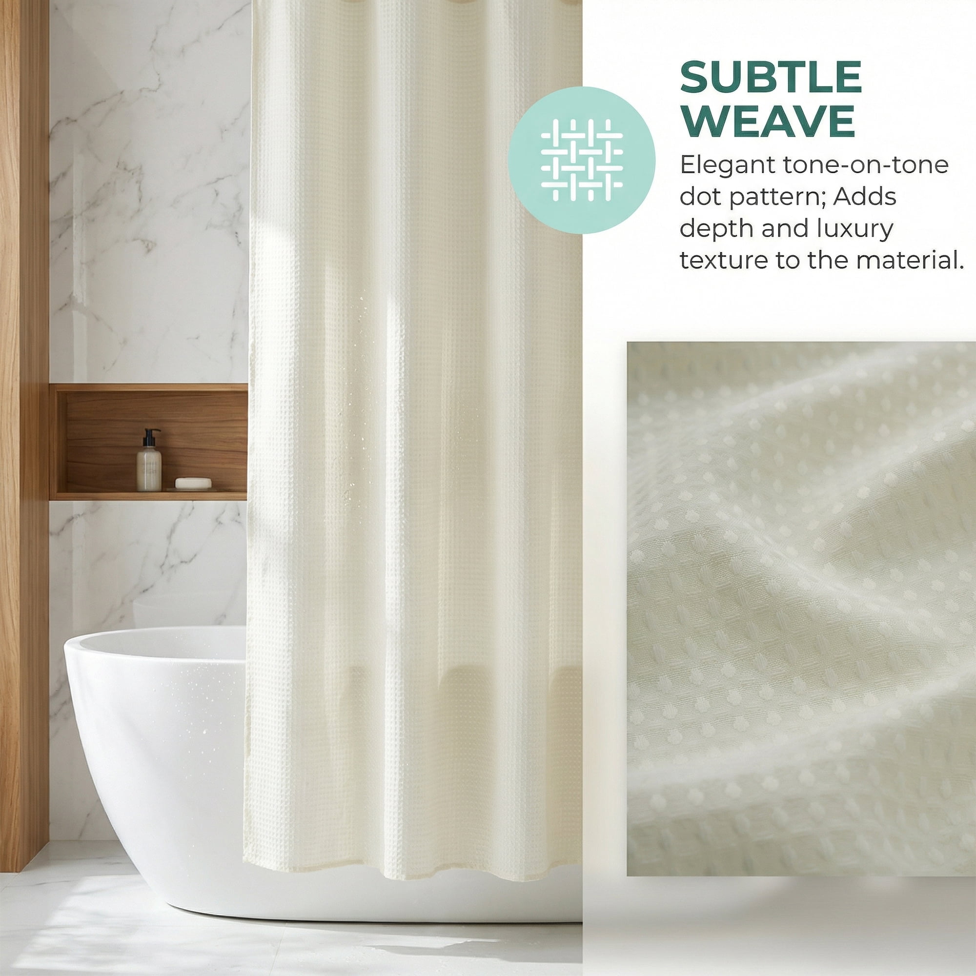 Unique Bargains Modern Waffle Weave Shower Curtain with 12 Hooks Beige 71"W x 71"L