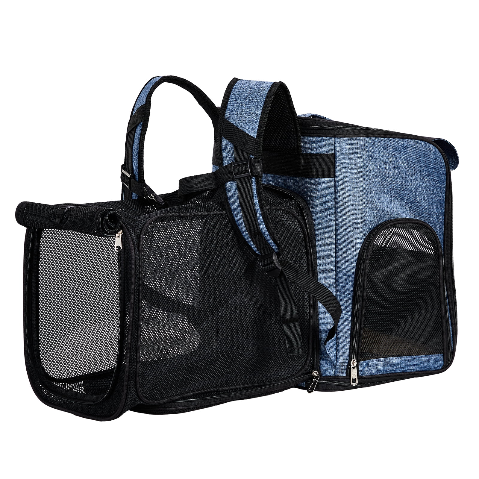 Expandable Pet Carrier Backpack for Cats and Small Dogs, Airline Approved Travel Backpack with Breathable Mesh, Holds up to 26 lbs, Denim Blue
