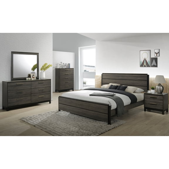 Modern Grey Bedroom Setup, Queen Bed, Dresser, Mirror, Night Stand, Chest. Weathered Finish, 5 Agglomeration Compilation
