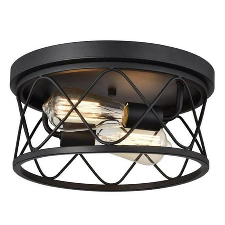 

CHLOE Lighting IRONCLAD Industrial 2 Light Textured Black Ceiling Flush Fixture 12 Wide