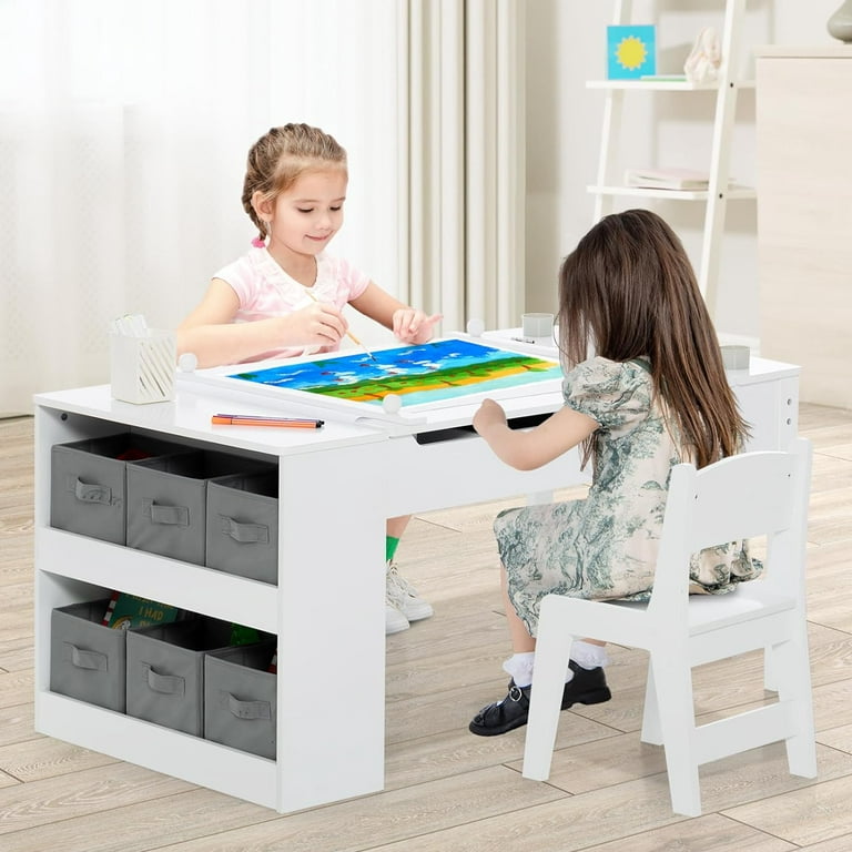 Kids Art Table, 2-In-1 Kids Craft Table and Chair Set , Wooden