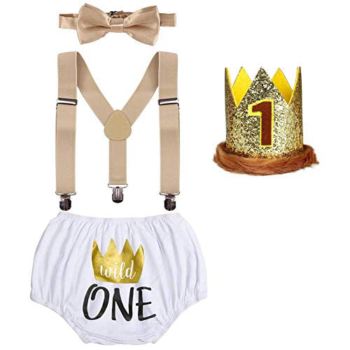 1st Birthday Boy Cake Smash Outfit Bow Tie Bloomers Suspenders Pants Photo Props 