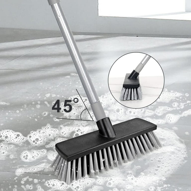 LandHope Push Broom Floor Scrub Brush,42Long Handle Hard Bristle Deck Brush  Floor for Outdoor,Grey 